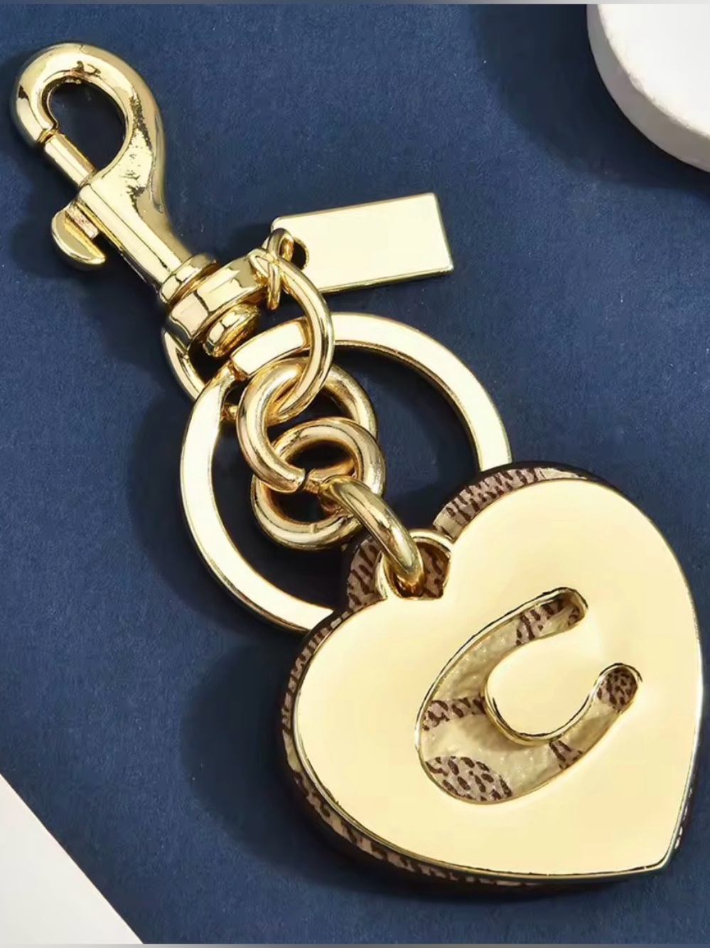 Coach Signature CC Monogram Logo Double Heart Bag Charm Keychain